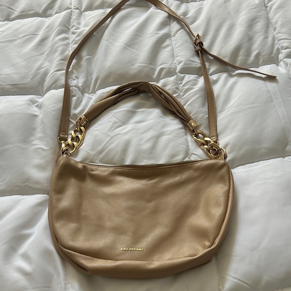 Like Dreams Gold-Tone Tan Shoulder Bag